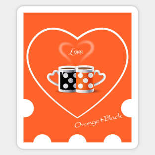 Coffee cups Orange & Black Polka Dots pattern Sticker